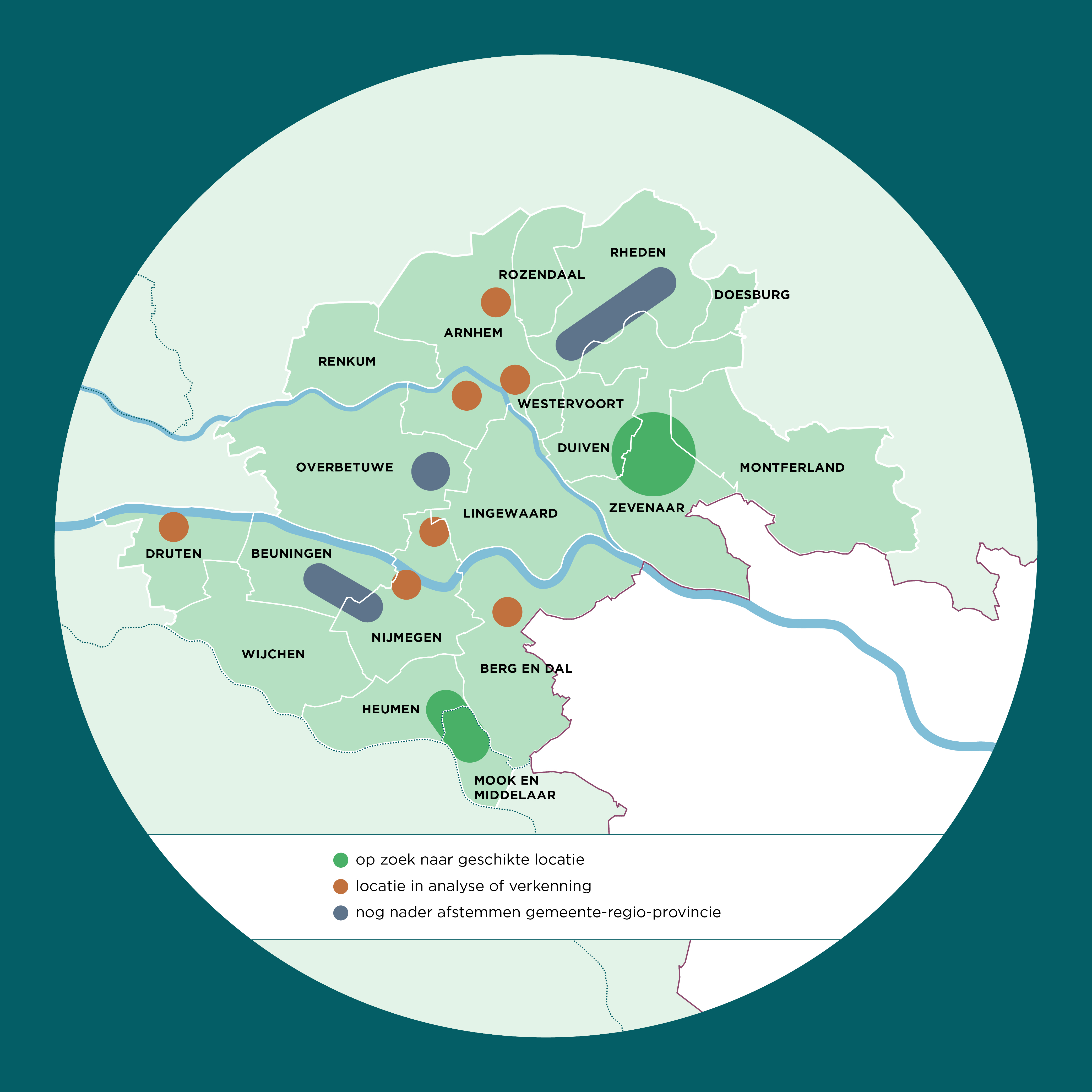 Locaties hubs in regio Arnhem-Nijmegen