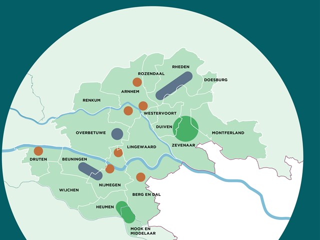 Locaties hubs in regio Arnhem-Nijmegen